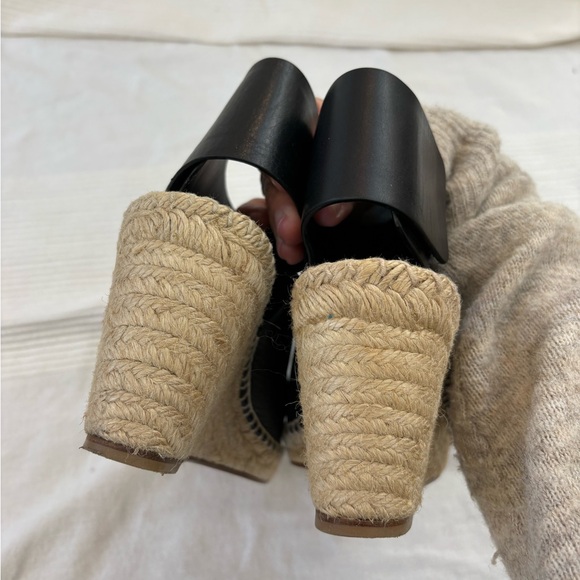 CÉLINE PARIS Black Leather Jute Espadrille Open Toe Heel Wedges EU 38 - Picture 12 of 14